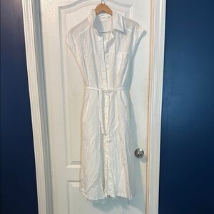 Mustard Seed White Midi Dress with Belted Waist